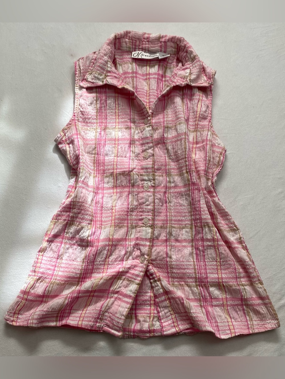 dressbarn Pink Plaid Sleeveless Shirt Dress